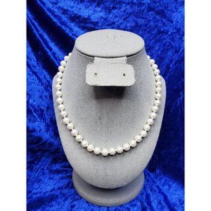 vintage silver tone faux pearl glass beads double knotted necklace